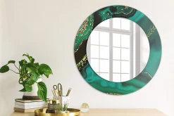 Outlet Wallfluent Miroir Rond Cadre Verre Imprimé fi50 cm Marbre Émeraude Petit Modèle Tendance Design Glamour