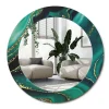 Wallfluent Miroir Rond Cadre Verre Imprimé fi90 cm Marbre Émeraude Grand Modèle Tendance Design Glamour* Miroir|Miroir