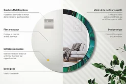 Wallfluent Miroir Rond Cadre Verre Imprimé fi90 cm Marbre Émeraude Grand Modèle Tendance Design Glamour* Miroir|Miroir