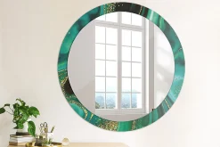 Wallfluent Miroir Rond Cadre Verre Imprimé fi90 cm Marbre Émeraude Grand Modèle Tendance Design Glamour* Miroir|Miroir
