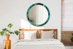 Wallfluent Miroir Rond Cadre Verre Imprimé fi90 cm Marbre Émeraude Grand Modèle Tendance Design Glamour* Miroir|Miroir