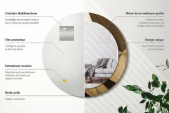 Wallfluent Miroir Rond Cadre Verre Imprimé fi70 cm Abstraction Moderne Fonctionnel Modèle Tendance Design Glamour* Miroir|Miroir