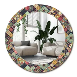 Outlet Wallfluent Miroir Rond Cadre Verre Imprimé fi60 cm Carreaux De Patchwork Standard Modèle Tendance Design Glamour