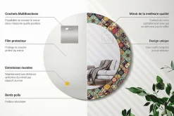 Outlet Wallfluent Miroir Rond Cadre Verre Imprimé fi60 cm Carreaux De Patchwork Standard Modèle Tendance Design Glamour