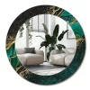 Hot Wallfluent Miroir Rond Cadre Verre Imprimé fi90 cm Vert Marbre Grand Modèle Tendance Design Glamour