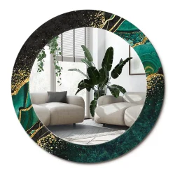 Hot Wallfluent Miroir Rond Cadre Verre Imprimé fi90 cm Vert Marbre Grand Modèle Tendance Design Glamour