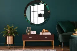 Hot Wallfluent Miroir Rond Cadre Verre Imprimé fi90 cm Vert Marbre Grand Modèle Tendance Design Glamour