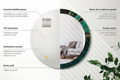 Hot Wallfluent Miroir Rond Cadre Verre Imprimé fi90 cm Vert Marbre Grand Modèle Tendance Design Glamour