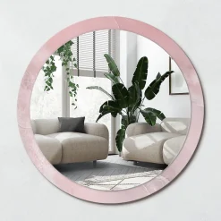 Wallfluent Miroir Rond Cadre Verre Trempé Motif fi100 cm Pierre Rose Effet AXXLissant Style Moderne* Miroir|Miroir