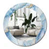 Outlet Wallfluent Miroir Rond Cadre Verre Trempé Motif fi70 cm Marbre Bleu Effet Agrandissant Style Moderne