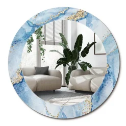 Outlet Wallfluent Miroir Rond Cadre Verre Trempé Motif fi70 cm Marbre Bleu Effet Agrandissant Style Moderne