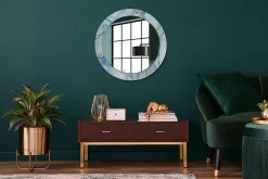 Outlet Wallfluent Miroir Rond Cadre Verre Trempé Motif fi70 cm Marbre Bleu Effet Agrandissant Style Moderne