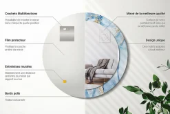 Outlet Wallfluent Miroir Rond Cadre Verre Trempé Motif fi70 cm Marbre Bleu Effet Agrandissant Style Moderne