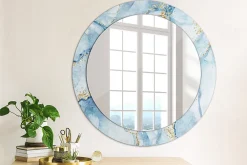 Outlet Wallfluent Miroir Rond Cadre Verre Trempé Motif fi70 cm Marbre Bleu Effet Agrandissant Style Moderne