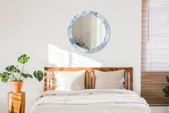 Outlet Wallfluent Miroir Rond Cadre Verre Trempé Motif fi70 cm Marbre Bleu Effet Agrandissant Style Moderne