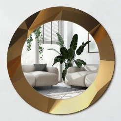Clearance Wallfluent Miroir Rond Cadre Verre Trempé Motif fi50 cm Motif Géométrique Effet Agrandissant Style Moderne