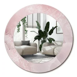 Wallfluent Miroir Rond Cadre Verre Trempé Motif fi50 cm Pierre Rose Effet Agrandissant Style Moderne* Miroir|Miroir