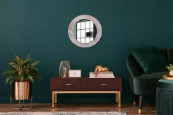 Wallfluent Miroir Rond Cadre Verre Trempé Motif fi50 cm Pierre Rose Effet Agrandissant Style Moderne* Miroir|Miroir
