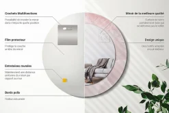Wallfluent Miroir Rond Cadre Verre Trempé Motif fi50 cm Pierre Rose Effet Agrandissant Style Moderne* Miroir|Miroir