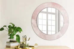 Wallfluent Miroir Rond Cadre Verre Trempé Motif fi50 cm Pierre Rose Effet Agrandissant Style Moderne* Miroir|Miroir