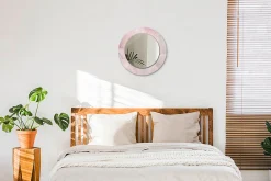 Wallfluent Miroir Rond Cadre Verre Trempé Motif fi50 cm Pierre Rose Effet Agrandissant Style Moderne* Miroir|Miroir
