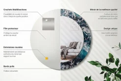 New Wallfluent Miroir Rond Cadre Verre Trempé Motif fi60 cm Mer Agitée Effet Agrandissant Style Moderne