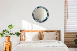 New Wallfluent Miroir Rond Cadre Verre Trempé Motif fi60 cm Mer Agitée Effet Agrandissant Style Moderne