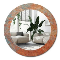 Wallfluent Miroir Rond Décoratif Cadre Imprimé fi80 cm Métal Rouillé Tendance Intemporelle Chambre Salon* Miroir|Miroir