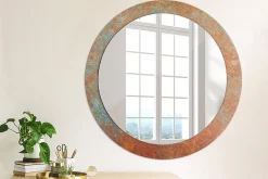Wallfluent Miroir Rond Décoratif Cadre Imprimé fi80 cm Métal Rouillé Tendance Intemporelle Chambre Salon* Miroir|Miroir