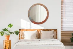 Wallfluent Miroir Rond Décoratif Cadre Imprimé fi80 cm Métal Rouillé Tendance Intemporelle Chambre Salon* Miroir|Miroir