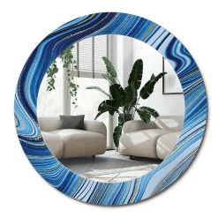Wallfluent Miroir Rond Grand Cadre Imprimé fi90 cm Rivière De Marbre Tendance Intemporelle Chambre Salon* Miroir|Miroir