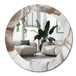 Hot Wallfluent Miroir Rond Grand Cadre Imprimé fi90 cm Marbre Clair Tendance Intemporelle Chambre Salon