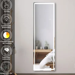 Clearance AICA Sanitaire Miroir sur pied LED 40 x 160 cm (L x H), gradation infinie + 3 couleurs + fonction mémoire miroir pleine longueur,