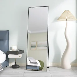 Simple Life Miroir sur Pied 150x40 cm, Cadre Aluminium Noir, Miroir Mural Moderne à Poser ou Suspendre* Miroir|Miroir