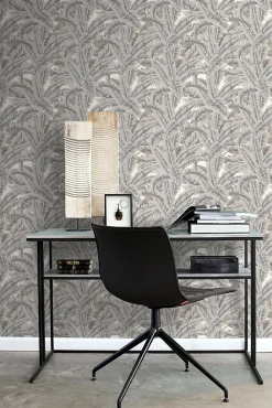 Best Origin Wallcoverings papier peint feuilles de palmier gris argileux - 53 cm x 10.05 m - 347439