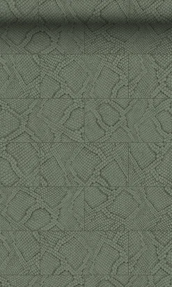 Clearance Origin Wallcoverings papier peint motif de carrellages avec imitation peau de serpent vert grisé - 53 cm x 10.05 m - 347787