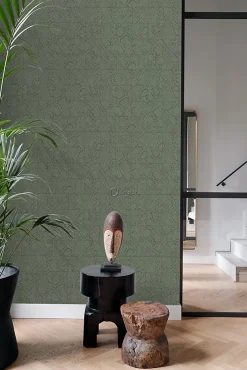 Clearance Origin Wallcoverings papier peint motif de carrellages avec imitation peau de serpent vert grisé - 53 cm x 10.05 m - 347787