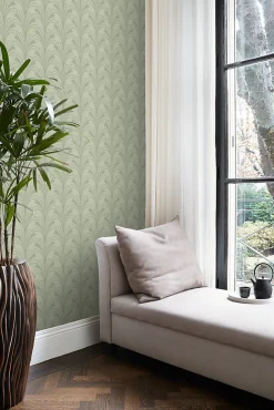 Clearance Origin Wallcoverings papier peint art déco vert grisé - 50 x 900 cm - 347970
