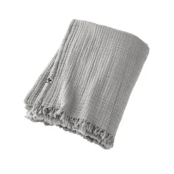 Online Altobuy OUREA - Plaid à Franges 180x220cm 4 Epaisseurs Gaze de Coton Nuage