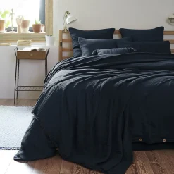 Altobuy OUREA - Plaid à Franges 180x220cm 4 Epaisseurs Gaze de Coton Minuit* Plaid Canapé