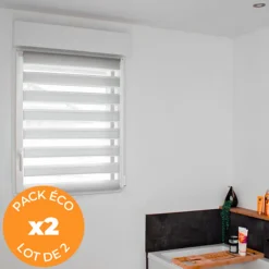 Volet-Moustiquaire Pack éco de 2 stores Jour Nuit Gris H 150 cm x L 42 cm sans perçage* Store Enrouleur Jour Nuit