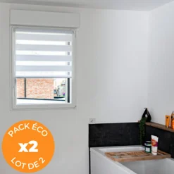 Volet-Moustiquaire Pack éco de 2 stores Jour Nuit Blanc H 150 cm x L 42 cm sans perçage* Store Enrouleur