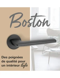 Thirard Paire de béquilles Boston pour porte, carré 7mm, noir mat -* Poignée Sur Rosace