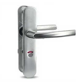 Online Autres Paire de poignées de porte sur plaques aluminium 190 mm avec verrou et voyant de condamnation Bricard
