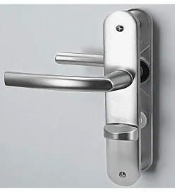 Online Autres Paire de poignées de porte sur plaques aluminium 190 mm avec verrou et voyant de condamnation Bricard