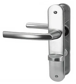 Online Autres Paire de poignées de porte sur plaques aluminium 190 mm avec verrou et voyant de condamnation Bricard