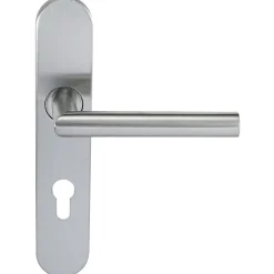Sale Klose Besser Paire de Poignées de porte Inox 304 sur Plaque "Noémie vif" - Trou Cylindre