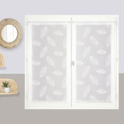 Best Dylrev Paire de Voilages Blancs avec Motif Feuilles - 60x90cm, Finition Passe-Tringle
