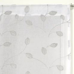 Sale Dylrev Paire de voilages brodés feuilles gris 60x160cm, finition passe-tringle.