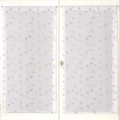 Sale Dylrev Paire de voilages brodés feuilles gris 60x160cm, finition passe-tringle.